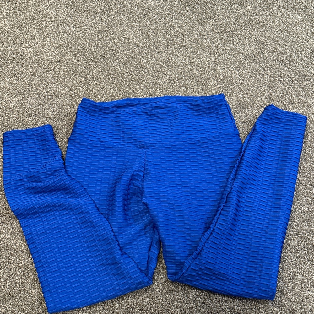 Blue Textured Leggings
